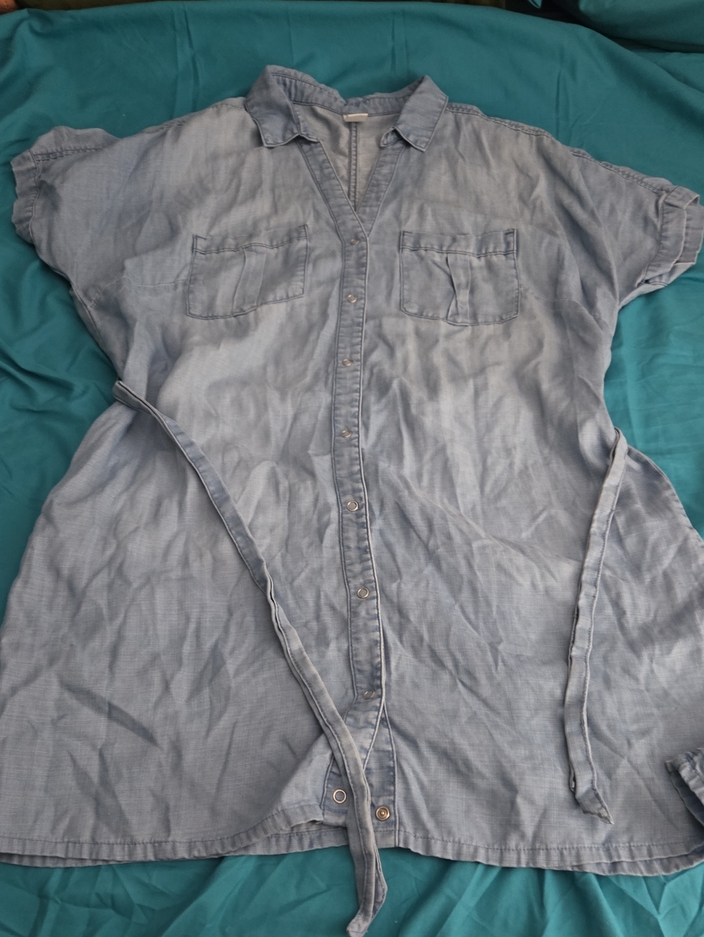 Light Blue Womens Denim-Style Button-Front Dress